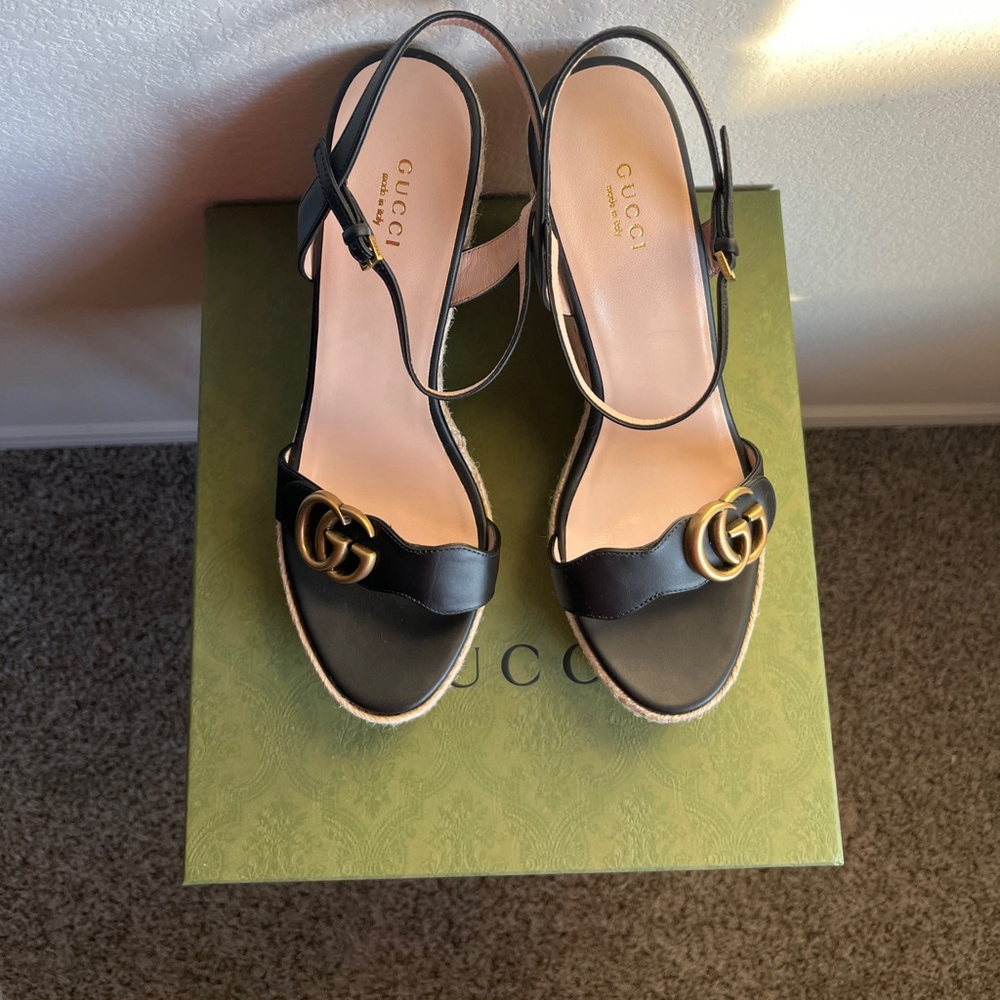 NEW Black Gucci Platform Espadrille Heel Sandal - EU 41 (Fits US 10) - Picture 4 of 12